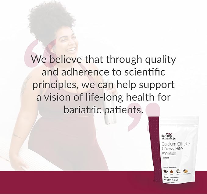 Bariatric Advantage Calcium Citrate Chewy Bites 500 mg - for Bariatric Surgery Patients - Vitamin D3 - Sugar-Free Chewable Calcium Supplement - Bariatric Chews - Assorted Sweet Flavor - 90 Count