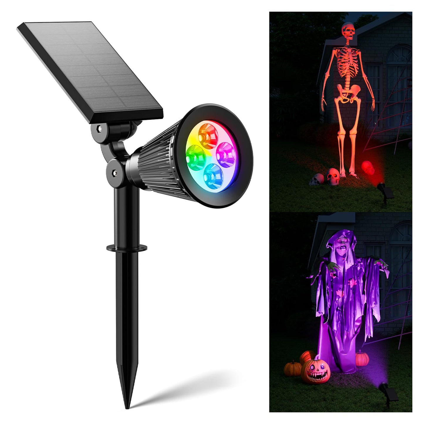 FALOVE Christmas Color Changing Solar Spotlights, 1 Pack, Outdoor Waterproof LED Landscape Uplighting, Model FA0502C
