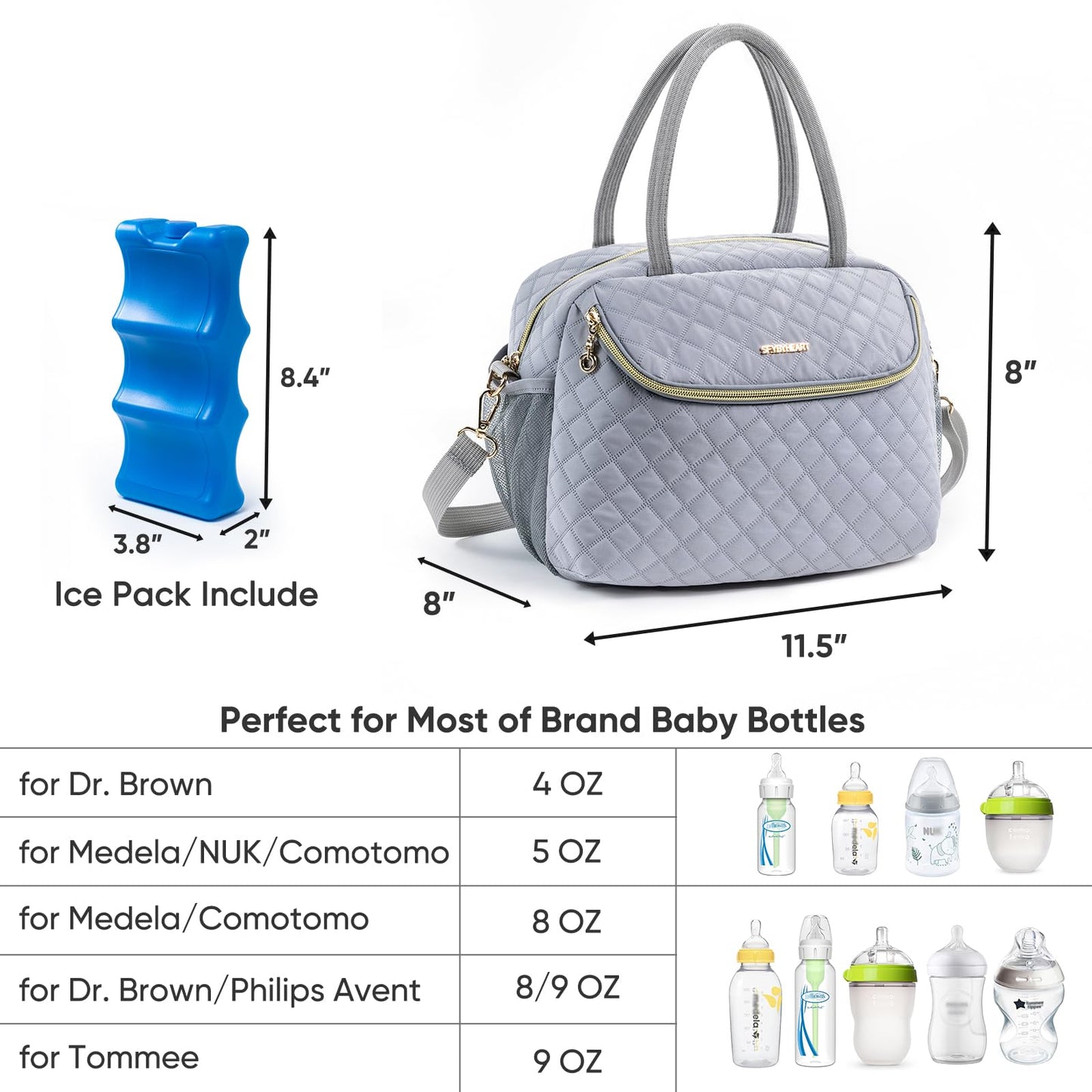 Breastmilk Cooler Travel Bag with 2 Wipes Dispensers & Ice Pack - 6 Bottle Cooler for 9 Oz - Breast Pump & Storage Bag for Daycare