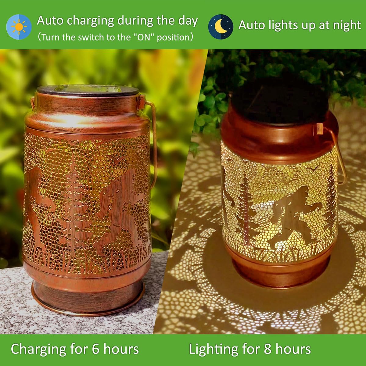 Doesen Bigfoot Solar Lanterns Outdoor Waterproof Hanging Solar Lights Big Foot Sasquatch Gifts For Men Women Metal Led Decorative Lanterns For Yard  Patio  Tabletop  Pathway  Landscape  Garden Decor