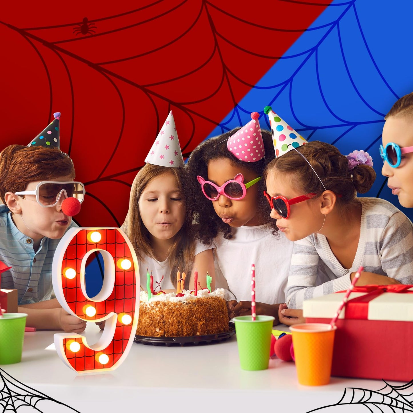 Vihose Spider Led Number Lights Spider Birthday Party Decoration Light Up Numbers Kids Boy Man Birthday Supplies For Marquee Night Christmas Gift Baby Shower(Number 0)