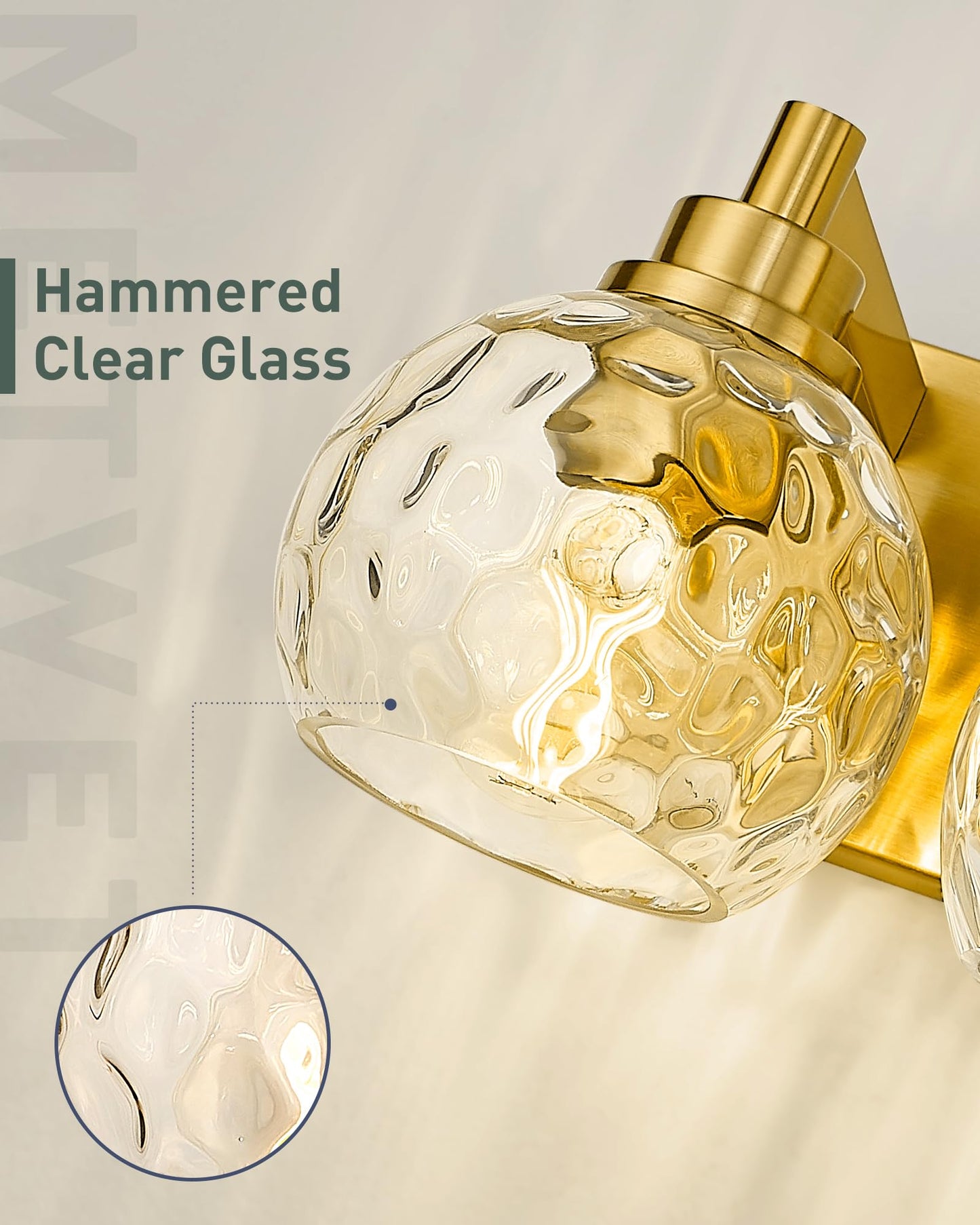 Metwet Bathroom Light Fixtures Over Mirror  26  Brushed Gold Bathroom Vanity Light With Clear Hammered Glass Globe Shade  4-Light Modern Sconces Wall Lighting  Vl200-Bg-Cl-4