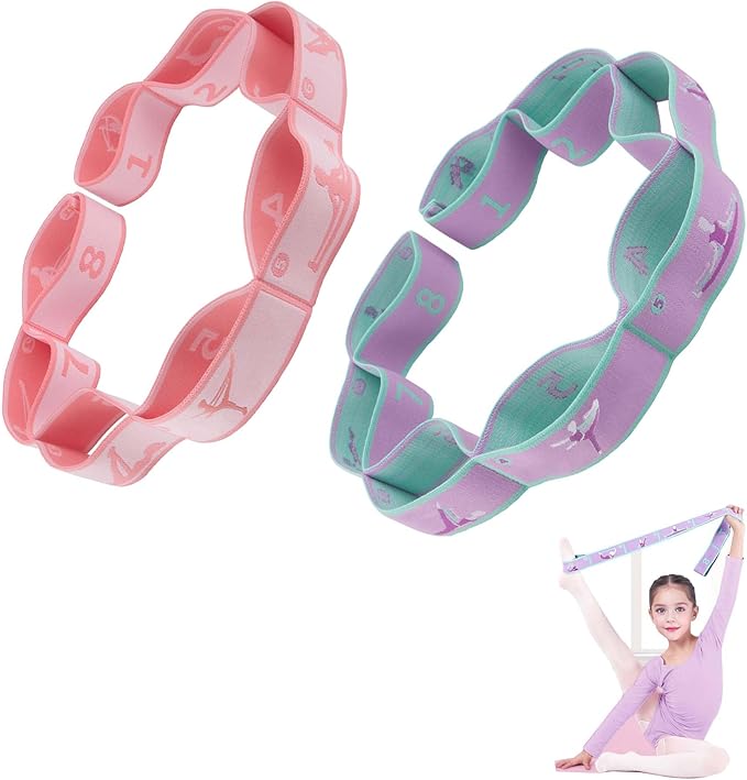 2pcs Stretch Strap for Kids,Elastic Yoga Stretching Strap with Loops, Multi-Loop Adjustable Exercise Stretching Bands，Stre...