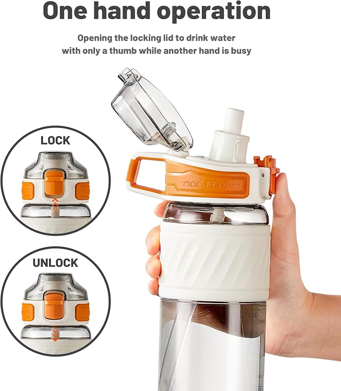 TKK 20oz Sports Water Bottles with Removable Straw Durable BPA Free Tritan Bottles Leak-Proof Water Bottles for School, Fitness, Gym, Outdoor, White
