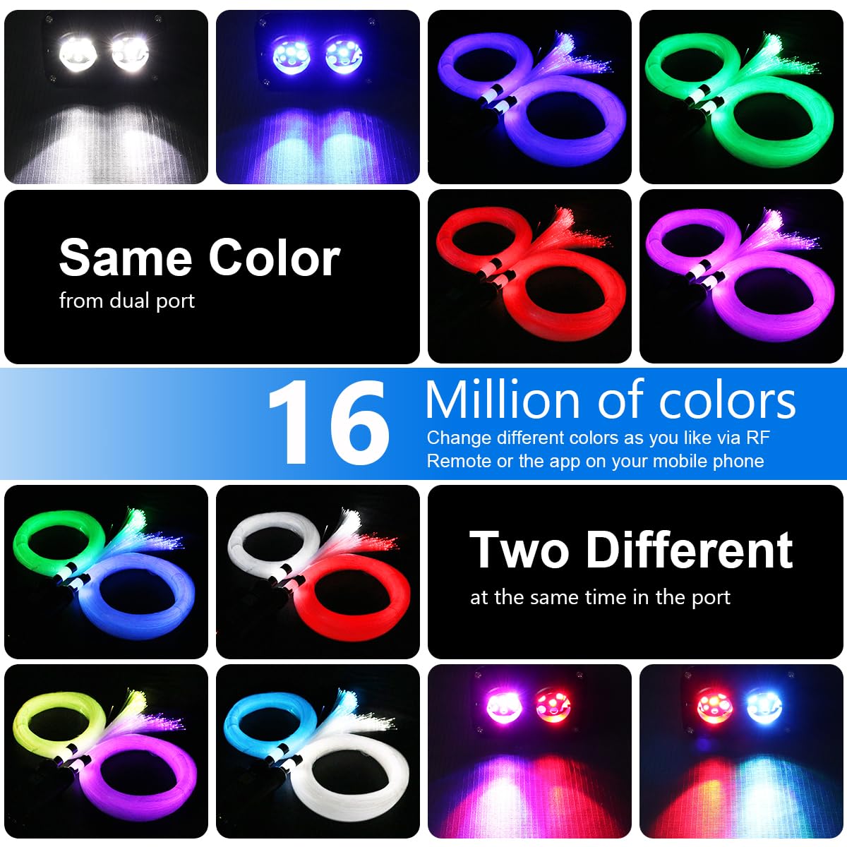 AZIMOM Dual Color Fiber Optic Starlight Headliner Kit 20W 860pcs 13.1ft Black DUALCOLOR-888 Sound Activated Remote APP Control RGBW
