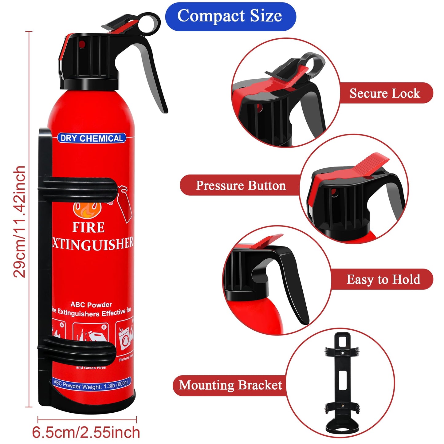 2 Pack ABC Dry Chemical Fire Extinguishers, Portable Dry Powder Fast-Acting Fire Extinguisher with Mount, Suitable for Home, Car, Boat, Truck, Electrical, Grease Fires