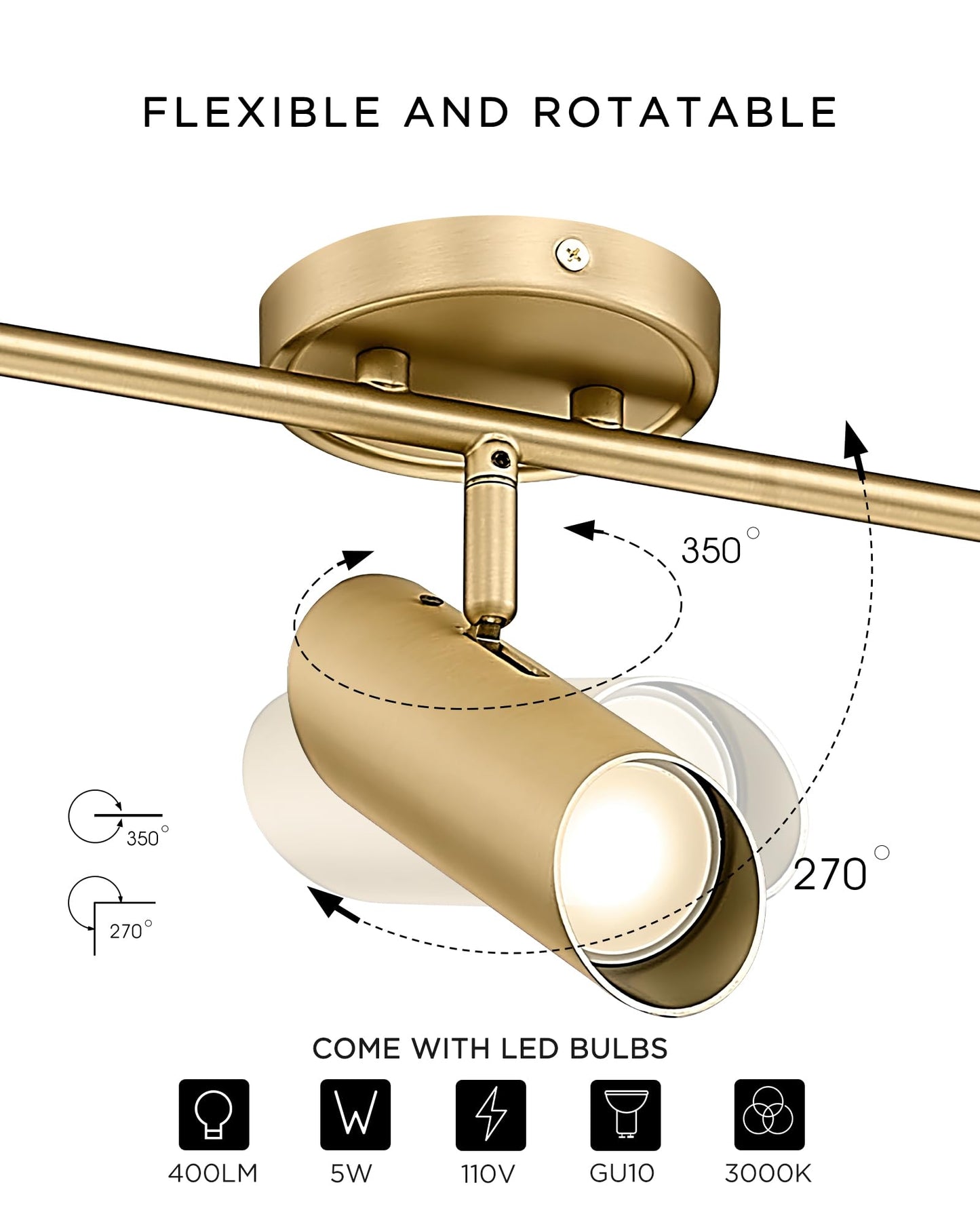 Femila Led Track Lighting  50 Track Lighting Fixtures  Rotatable Kitchen Track Lights  Brass Gold Finish  Gu10 Base  4Fs79Tl-6 Bg