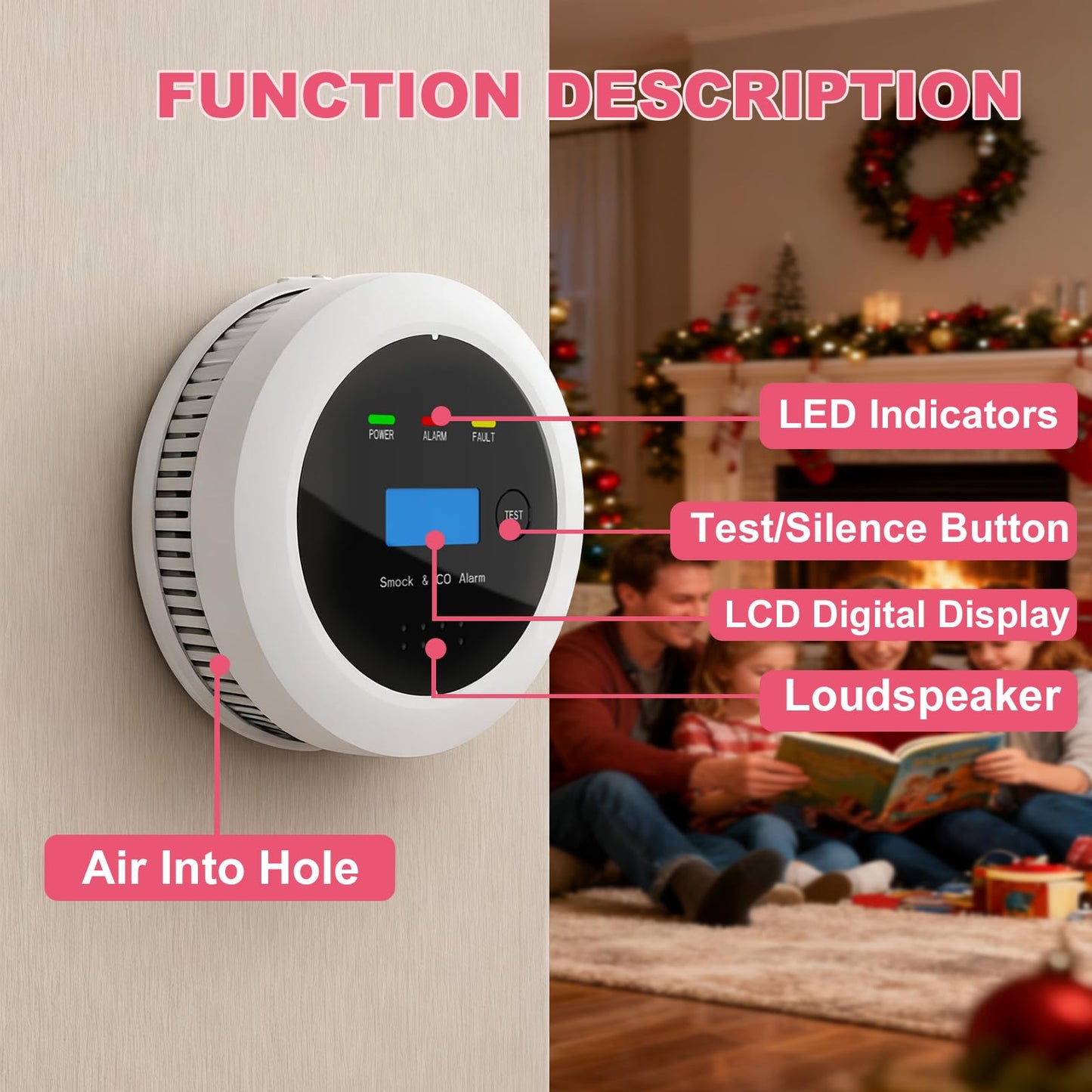 Smoke and Carbon Monoxide Detector Combo, 2-in-1 Dual Sensor CO & Smoke Alarm, Battery Operated Carbon Monoxide Detectors with LCD Display for Home, Easy to Install