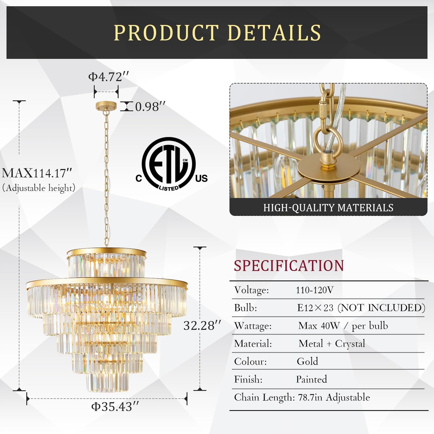 Large 36 Gold Crystal Chandeliers 23 Lights Modern stylish Chandelier For Foyer Staircase Chandeliers 6 Tiers Round K9 Ceiling Pendant Lighting Fixture For Living Dining Room