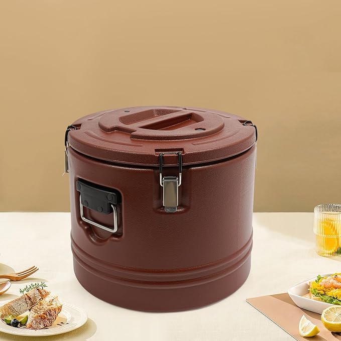 Eapmic 31.7Qt Insulated Food Container, Stainless Steel Container, 30L Commercial Soup Carrier 6 Hours Heat Preservation for Hot and Cold Food Storage Restaurant Canteen Home Lunch Use (Brown, 30L)