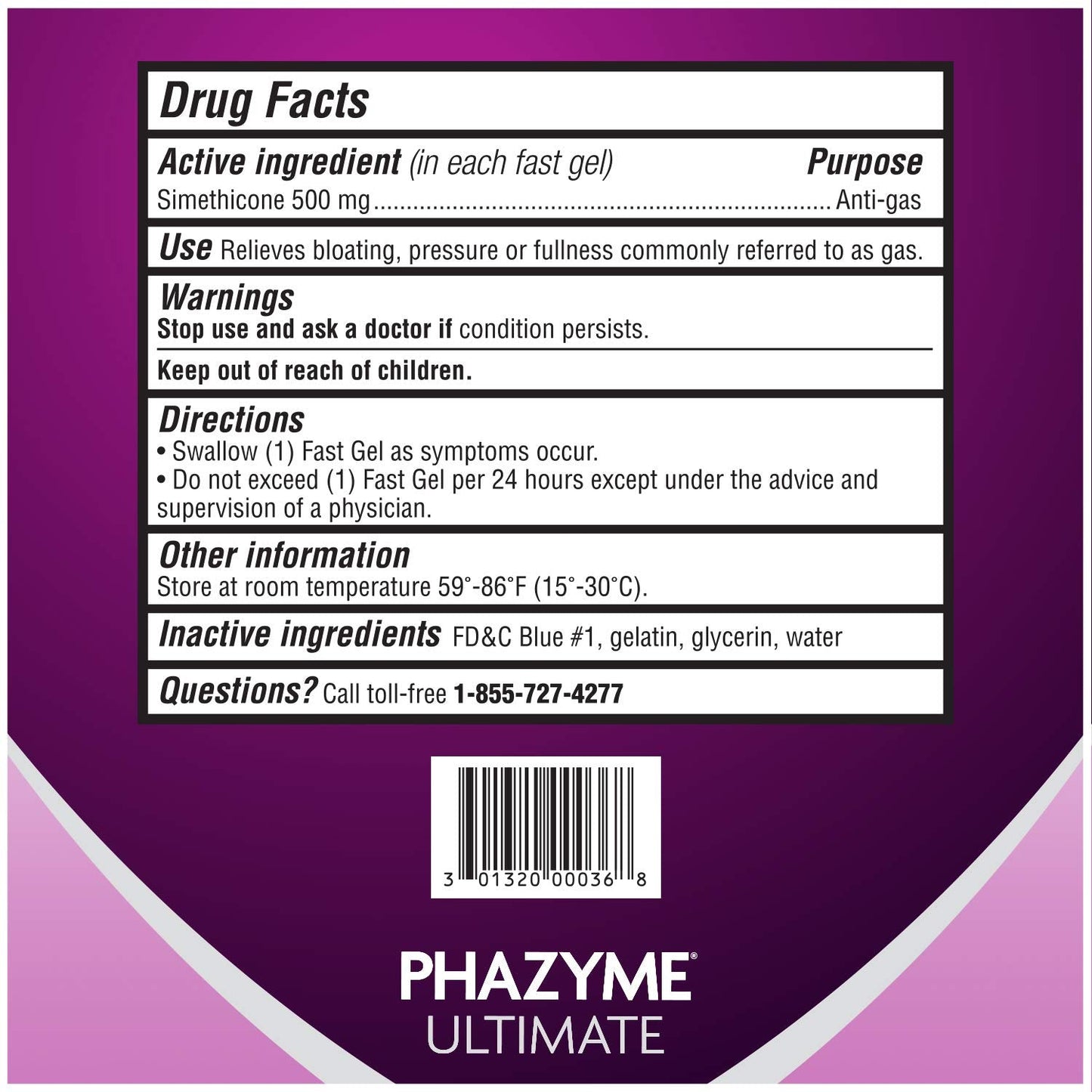 Phazyme Ultimate Strength Anti-Gas 500 mg Simethicone Gas Relief for Adults, Fast Gels Quickly Ease Bloating, Pressure and Discomfort, 20 Count (Pack of 3)