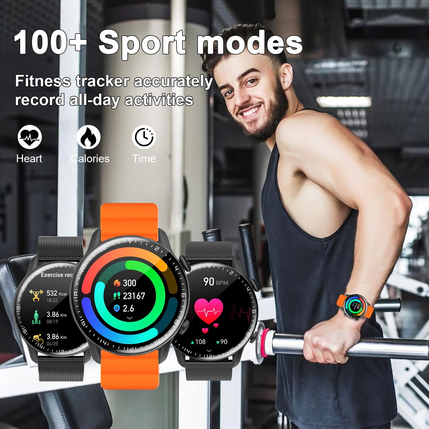 Getfitsoo Smartwatch For Men Women, Waterproof Bluetooth Call Smartwatch For Android Ios Phones, 1.43 Amoled Touch Screen Fitnes