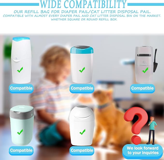 Refill Bags, Cat Litter Refill Bags, Diaper Refills,With Excellent Sealing and Toughness, The Refill Bag is Compatible With all Diaper Pails and Cat Litter Disposal Pails(1er-Pack)