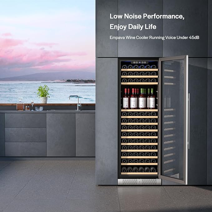 Empava 24 Inch Wine Fridge, 171 Bottle Wine Cooler Refrigerator with Professional Compressor, Large Capacity Fast Cooling Low Noise for Wine Enthusiasts, Built-in or Freestanding