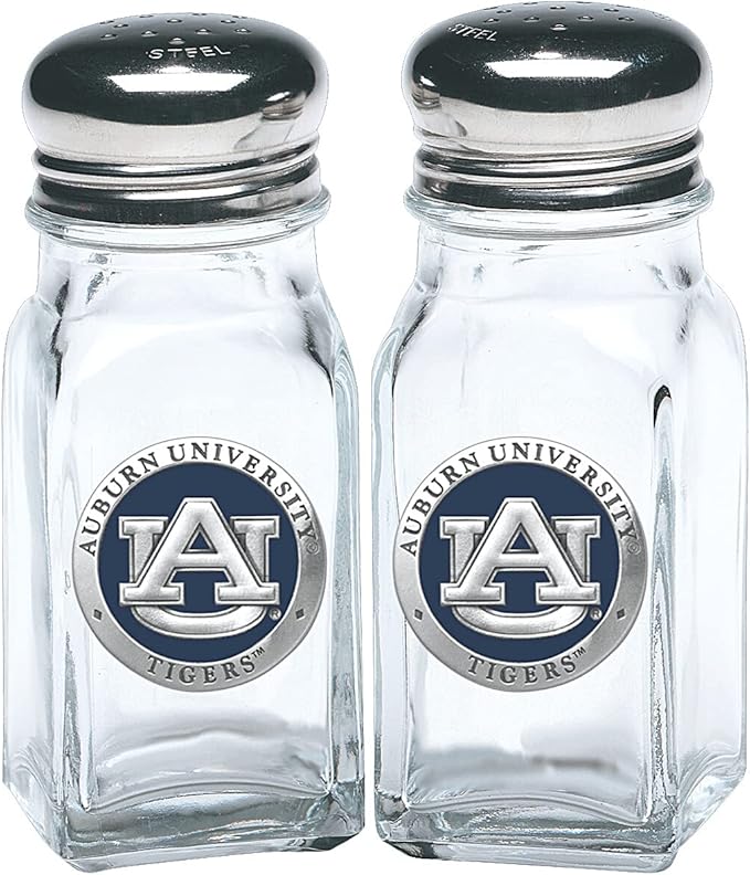 Heritage Pewter University of Auburn Tigers Salt and Pepper Shaker Set of 2 Bottles | Expertly Crafted Pewter Glass