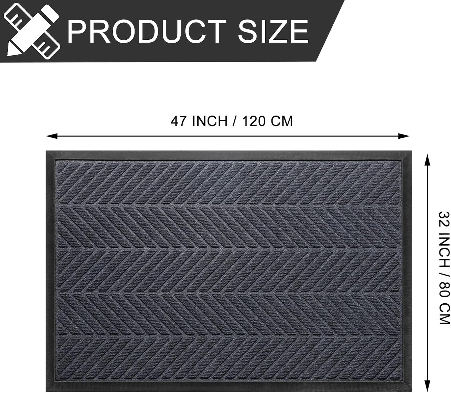 Front Door Mat 47"x32" Indoors Outdoors Welcome Mats, Waterproof Non-Slip Rubber Backing Heavy Duty Doormat Outside Entrance, Low Profile Entryway Rugs Floor Mat for Patio, Pattern A Grey