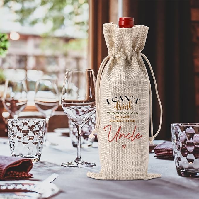 Funny Uncle Pregnancy Baby Announcement Wine Bag, Pregnancy Baby Announcement Gifts for Uncle Wine Bottle Bag, Uncle Gifts, I Can't Drink This But You Can Wine Bags