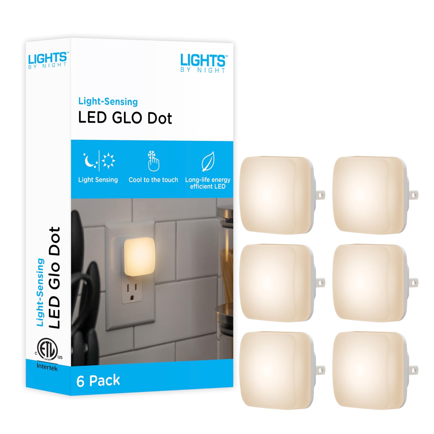 Lights By Night Mini Square LED Night Light, Plug-in, Dusk to Dawn Sensor, Compact, Ambient Lighting, for Kids or Adults, Bedroo