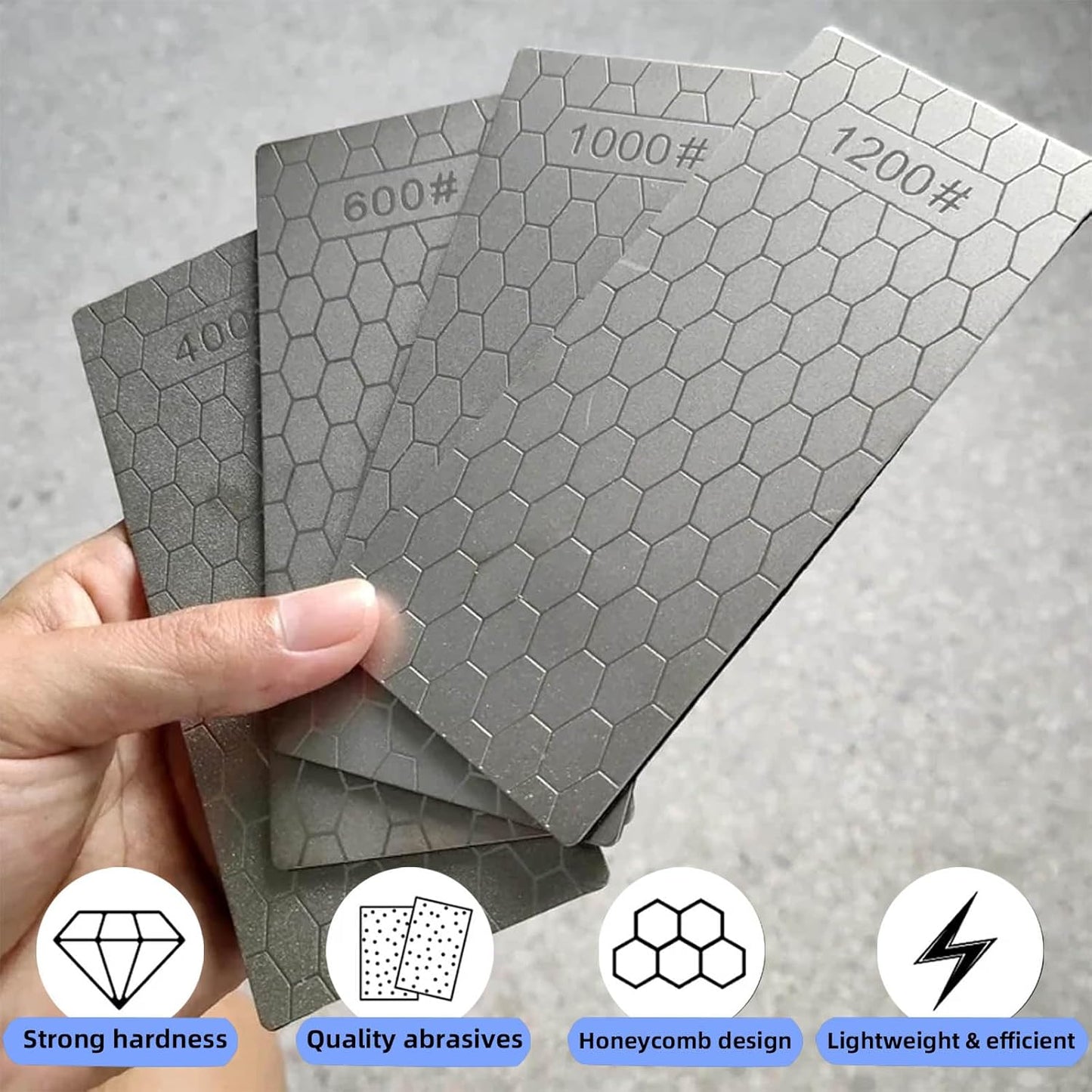 Diamond Sharpening Stone, Honeycomb Surface Plate with Non-slip Base for Pocket Knives Scissors (240/400/600/800/1000/1200/1500/2000/3000 Grit, with Angle Guide and Leather)