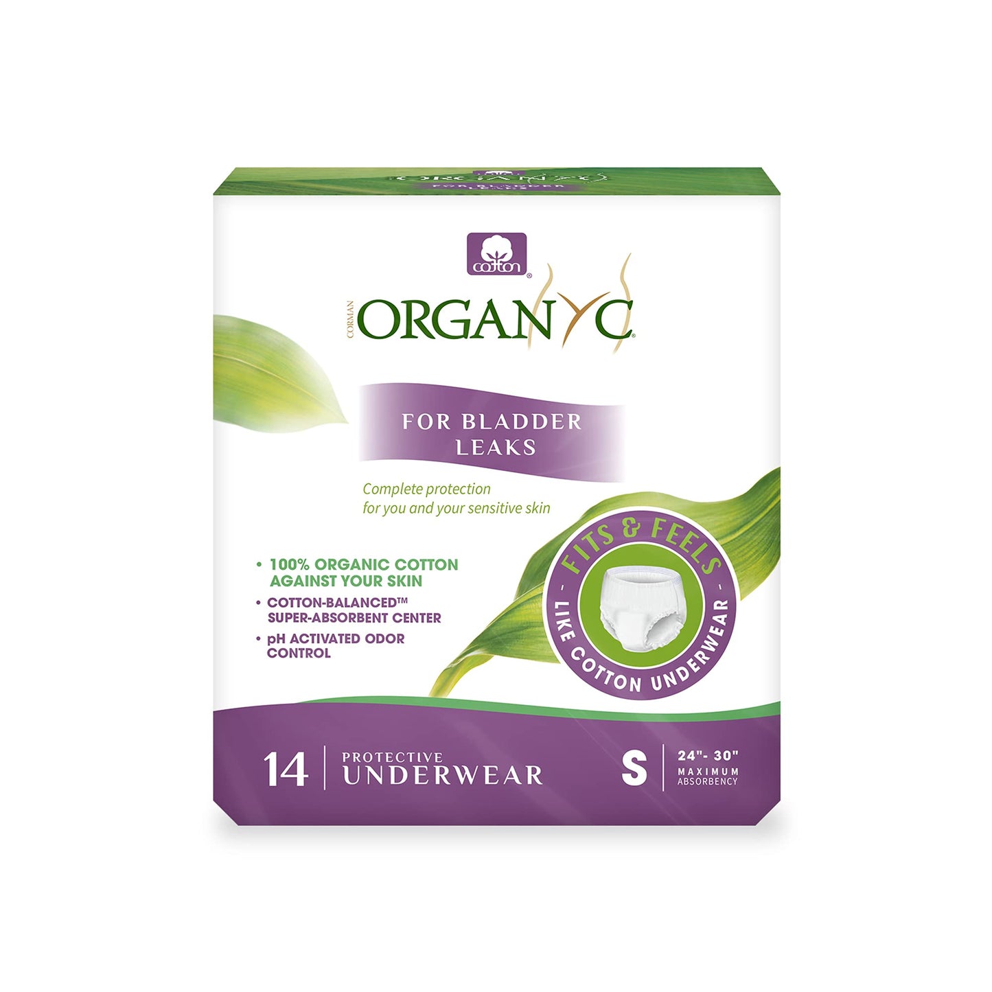 Organyc Bladder Control Underwear for Women - Organic Cotton Protective Underwear for Incontinence, Leak Protection, Odor Protection and Sensitive Skin, Small, 14 Count