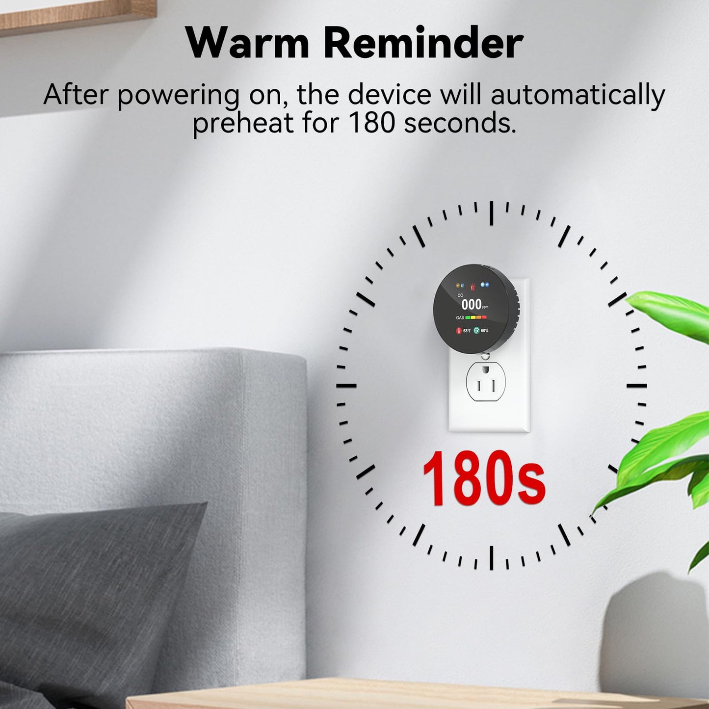4-in-1 Carbon Monoxide & Gas Detector Plug in, Combination Natural Gas Leak & Carbon Monoxide Alarm, Dual Sensor CO & Gas Detector with Temperature & Humidity, 2 Packs