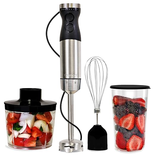 Kenmore Immersion Blender - Handheld Stick Mixer, Electric Hand Blender with Stainless Steel Shaft, Whisk, Variable Speed for Smoothies, Milkshakes, Baby Food, Puree, Batidora de Inmersión