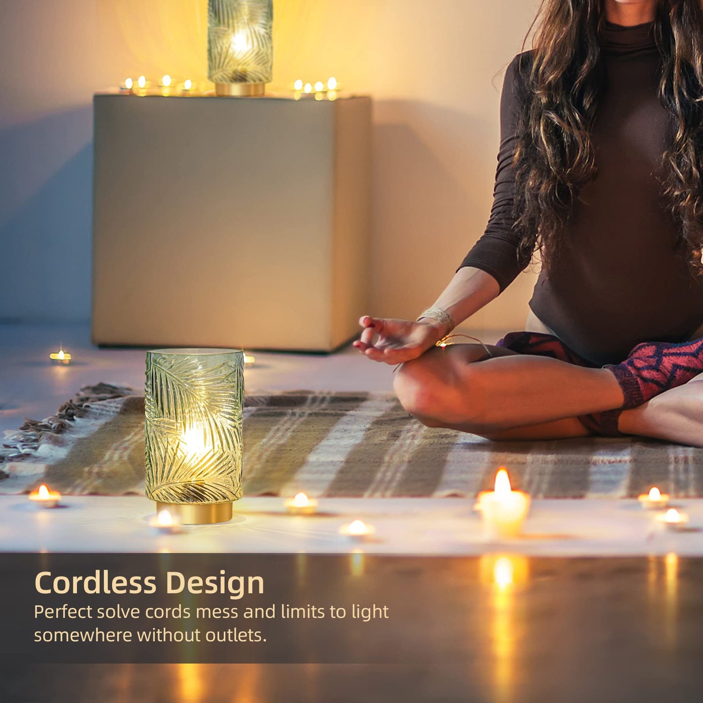 MJ PREMIER Battery Operated Table Lamp, LED Bulb, Light Green, Small with Timer, Cordless Decorative Nightlight for Home Decor