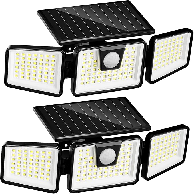 INCX Solar Lights Outdoor Waterproof, 3000 LM 156 LED Motion Sensor Outdoor Lights, 3 Heads Solar Powered Security Flood L...