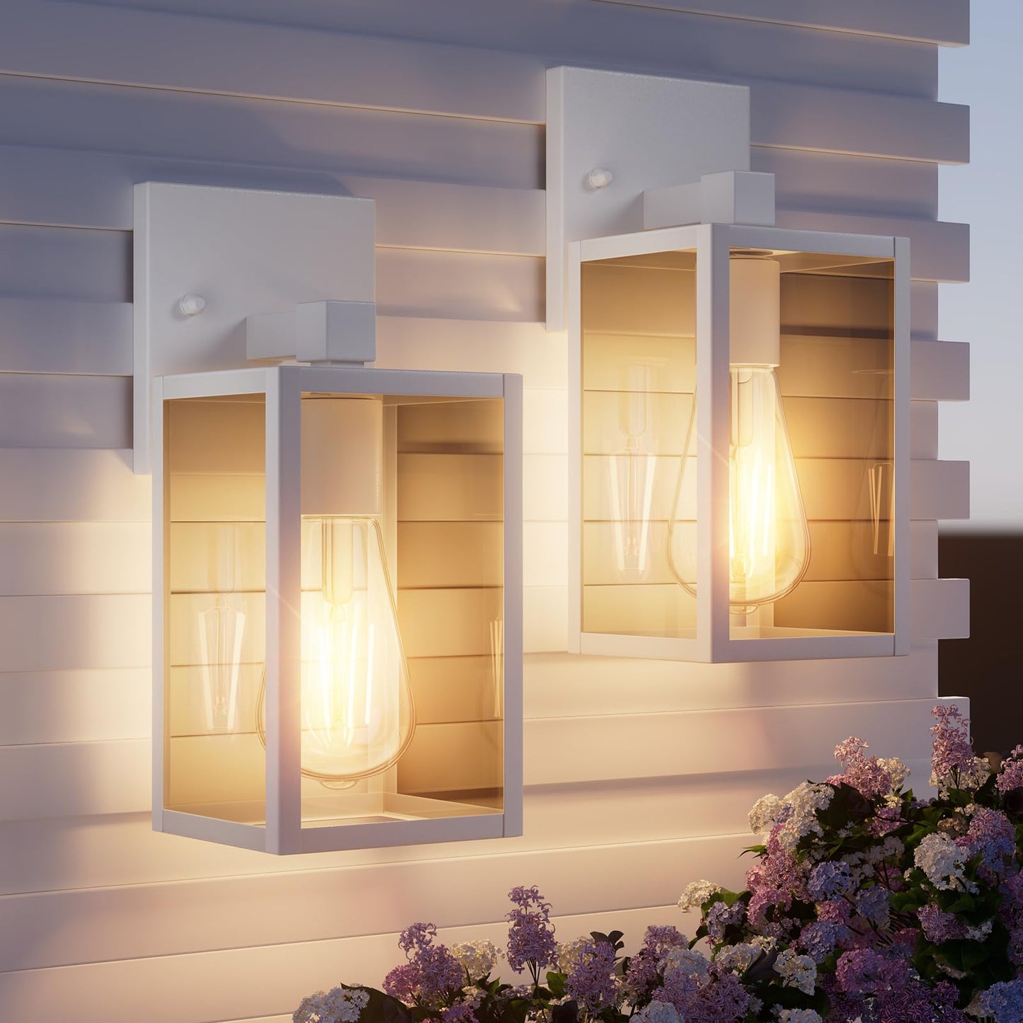 2 Pack White Exterior Lighting Fixtures Wall Mount  Outside Front Porch Lights For House  Outdoor Lantern Lamp  Waterproof Wall Sconce Lights  Coach Light For Garage Entryway