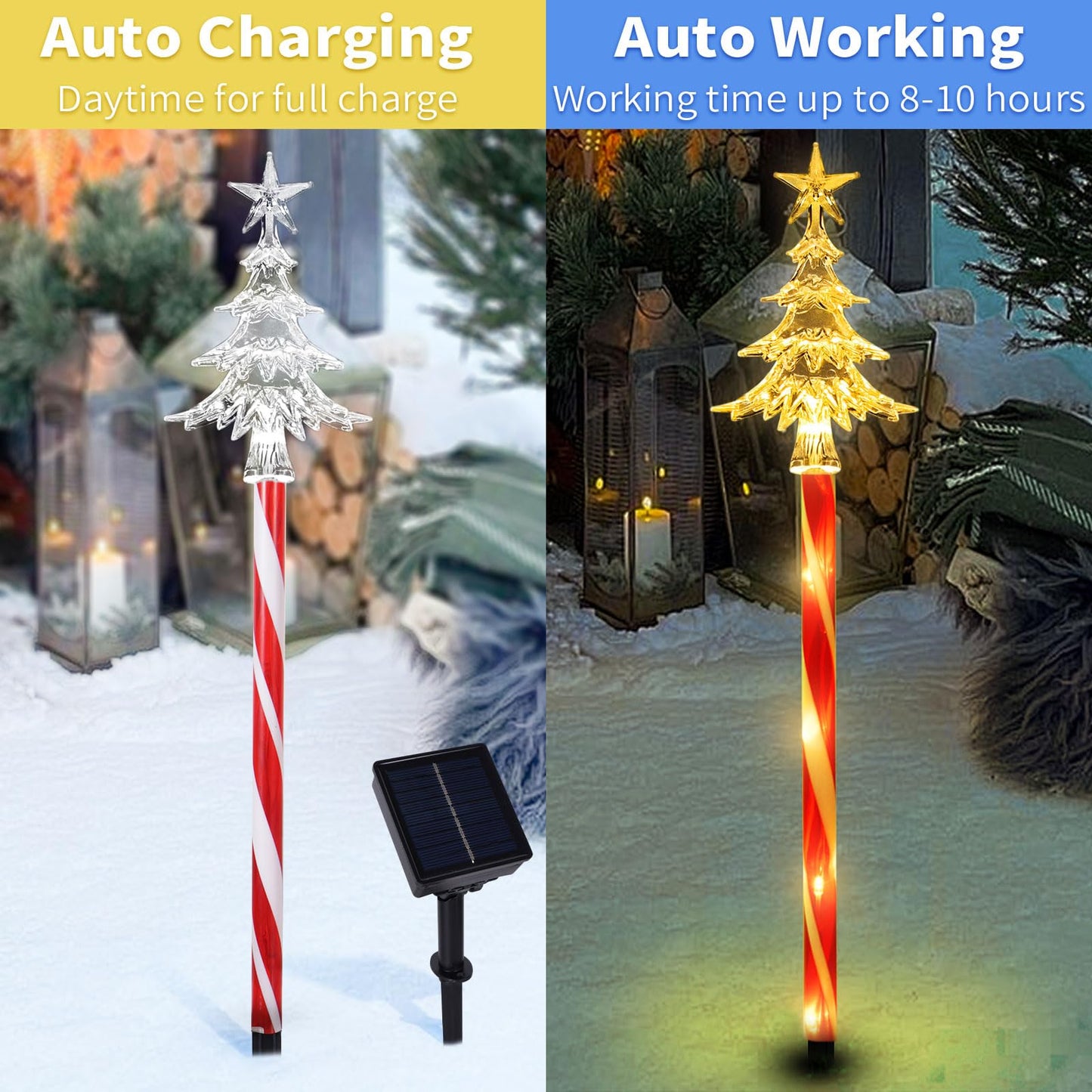 5 Pcs Acrylic Solar Pathway Stakes Lights Outdoor Waterproof  8 Modes Christmas Decorations Outdoor Yard  Solar Christmas Garden Decor Lights (Xmas Tree Warm White)