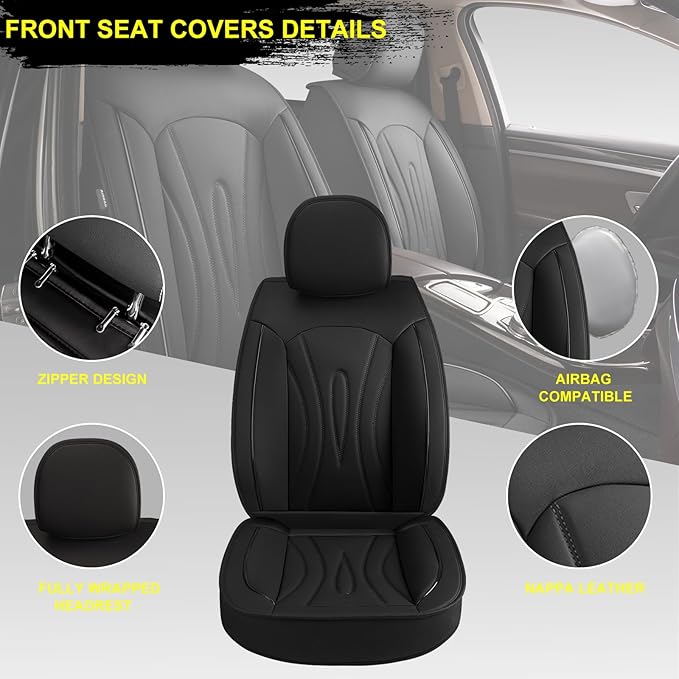 Front Car Seat Covers 2-Piece Set Fit for Toyota Highlander 2008-2025,Non-Slip Laux Leather Waterproof Seat Covers(Black,2PCS Front)