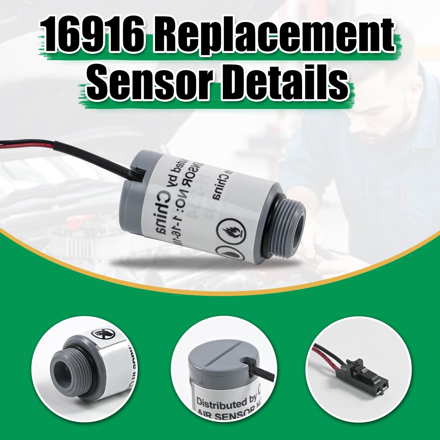 16916 Oxyyen Sensor Replacement Oxygen Sensor for Robinair R-1234yf Machines and 16990/16995 Refrigerant Identifiers Compatible with AC1234-4 / AC1234-4SL / AC1234-4-230 / AC1234-6 / AC1234-9