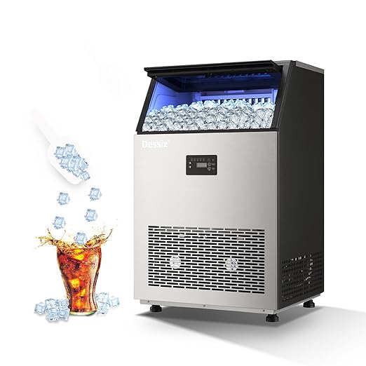 Commercial Ice Maker Machine, 130Lbs/24H with 40Lbs Large Capacity, 55Pcs Ready in 8-15Mins, Under Counter Stainless Steel Ice Machine for Home Party Bar, Self-Cleaning and Quite