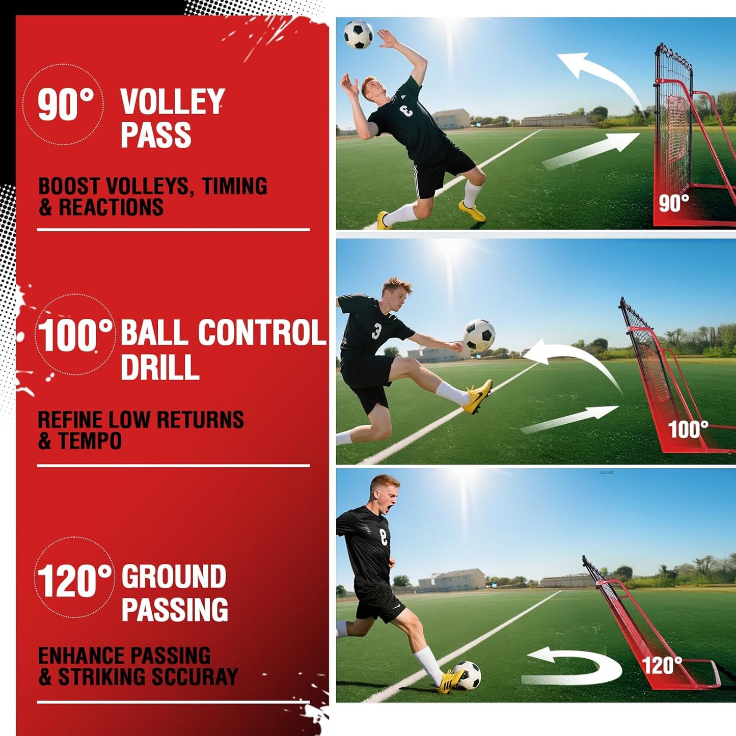 Soccer Rebounder Net, 10 Adjustable Angles 6x4FT Soccer Kickback Trainer for Passing, Ball Control & Volley Practice, Easy Setup Portable Football Training Net for Solo & Team Use
