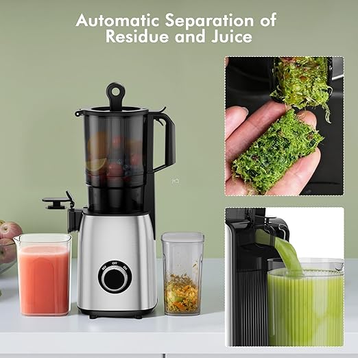 Cold Press Juicer,With 5.4" Extra Large Feed Chute Fit Whole Fruits & Vegetables,High Juice Yield,Easily Detachable Parts Design,Easy Assemble & Cleaning