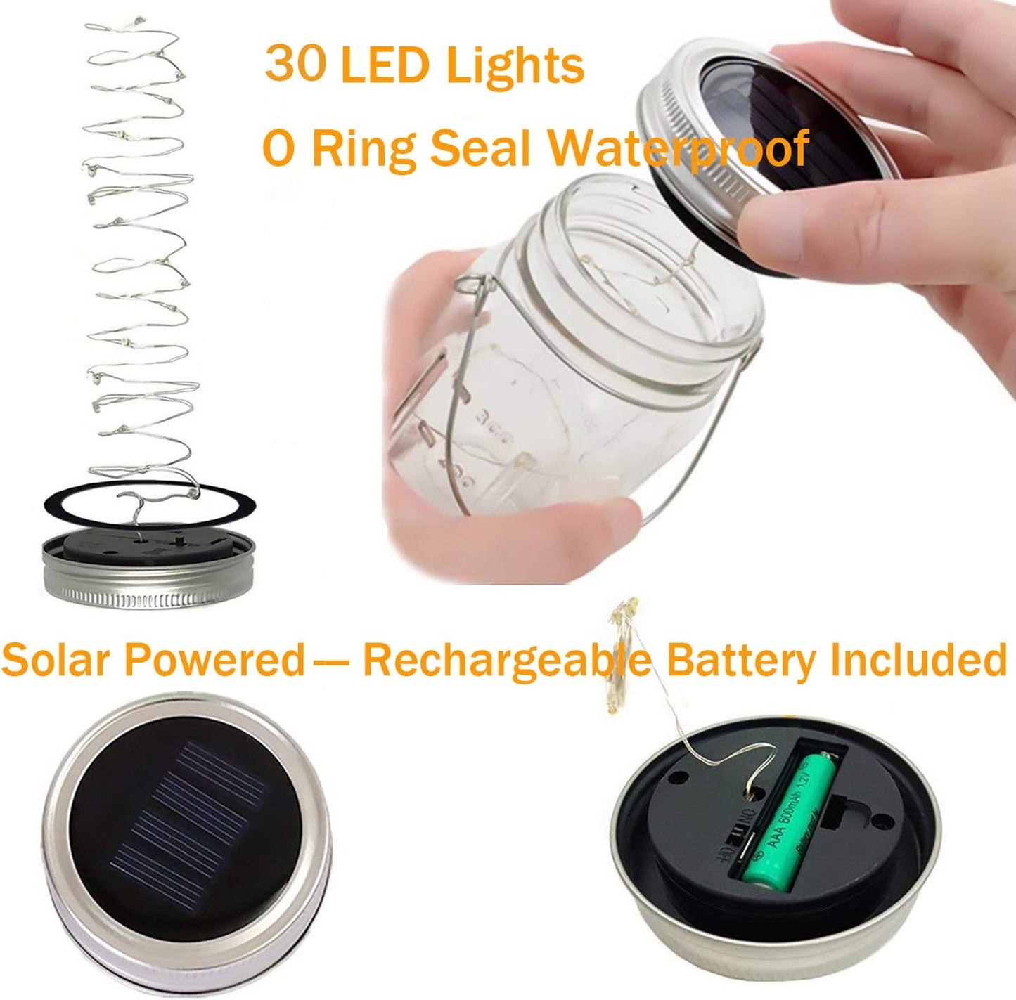 Solar Mason Jar Lights,4 Pack 30 Led Starry Fairy String Hanging Jar Lights,Solar Lanterns for Outdoor Patio Party Garden Wedding Christmas Decorations Lights(Mason Jars/Handles Included)