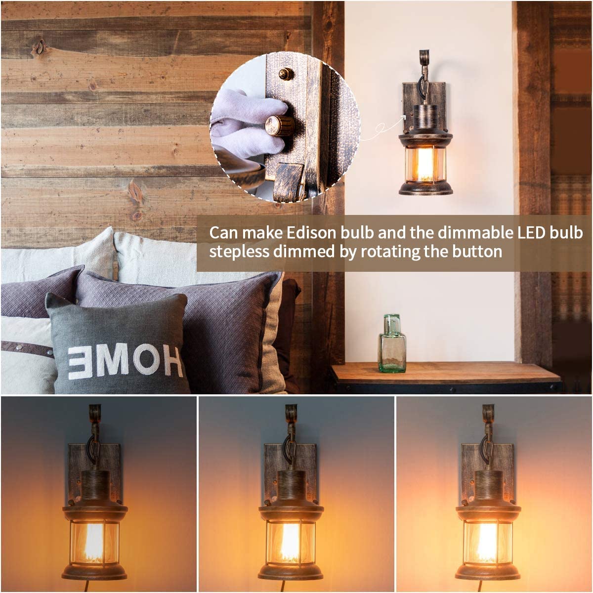 Yisuro Rustic Wall Light Fixture, Antique Bronze, 2-in-1 Installation, Metal, T-THBDDC1010, 1 Pack