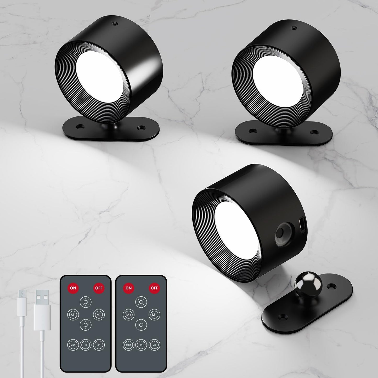 Aksda 3Pack Battery Operated Wall Sconce  3 Color Modes 3 Brightness Levels 360?Otation Lighting Timer Touch & Remote Control  Wall Mounted Lamp Led Wall Lights For Bedroom Reading Bedside (Black)