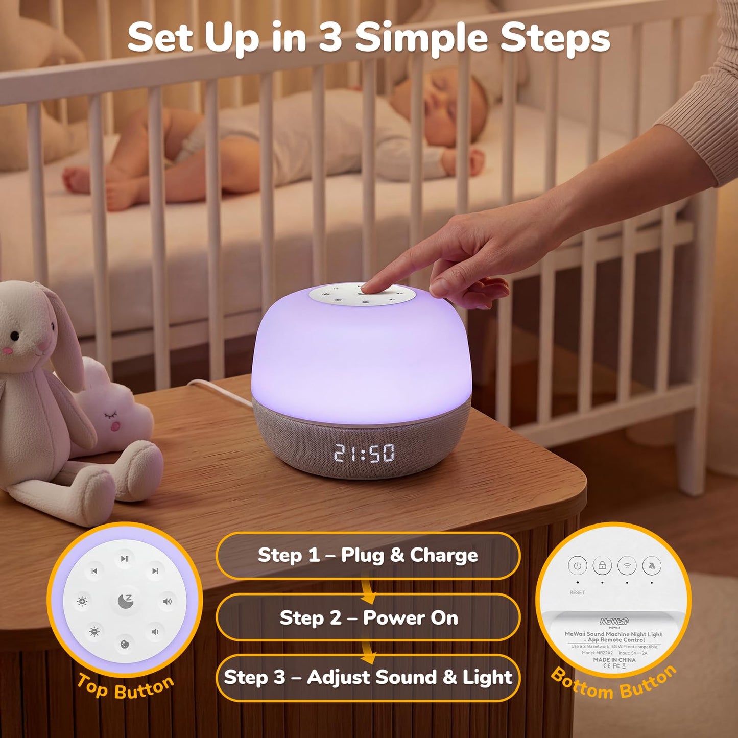 2025 Mom's Choice Awards | Sound Machine Baby White Noise Machine with Sunrise Alarm Clock & App Control – 360° RGB Night Light, Sleep Soother for Adults & Kids, Newborn Essentials Shower Gift