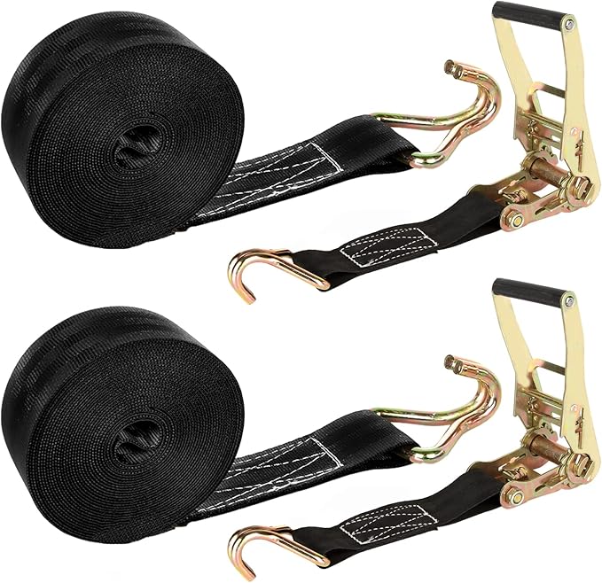 2 Pack 2 Inch Ratchet Straps Heavy Duty 20ft Tie Down Straps Ratchet with Double J Hook, 8000 LBS Break Strength, Cargo Ra...