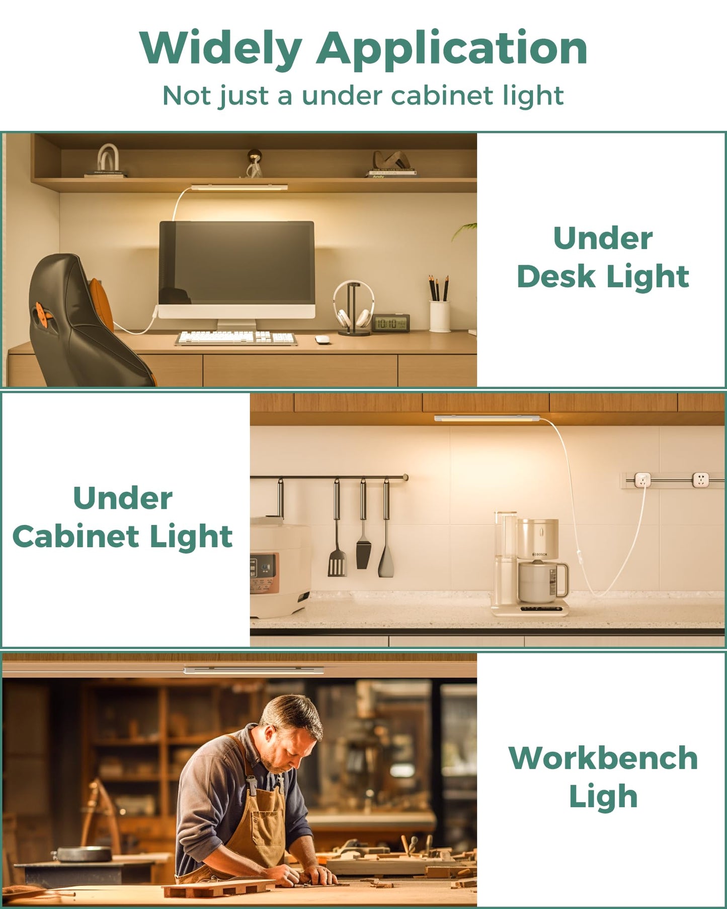 Asoko 16 Inch Under Cabinet Lights Plug And Play Under Counter Lighting 2700K Warm White With 700Lm Bright Etl Light Bar With On/Off Switch For Kitchen Under Desk Workbench