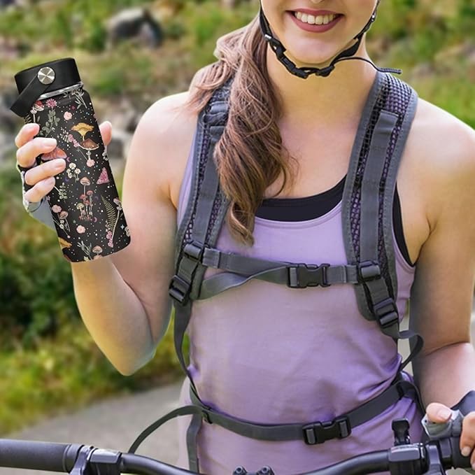 Wild Mushoom Water Bottle 18 Oz for Women Insulated Water Bottles with Handle Flask Wide Mouth Bottle Vacuum Stainless Steel Metal Water Bottle