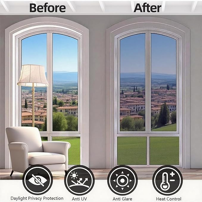 Window Privacy Film One Way Daytime Privacy Static Cling Sun Blocking Static Cling,Frosted Glass Decorative Removable, Reusable, Anti-UV,Heat Blocking, with Tools Black 29x78inch