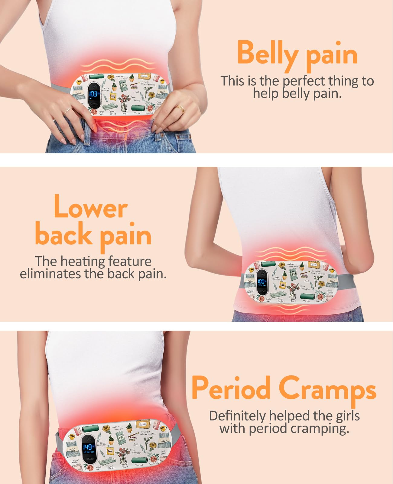 Portable Heating Pad for Period Cramps: Menstrual Heating Pad with Unique Design, Fast Heating Pad with 6 Heat Levels and 6 Massage Modes, Gifts for Her, Women, Teens and Girls