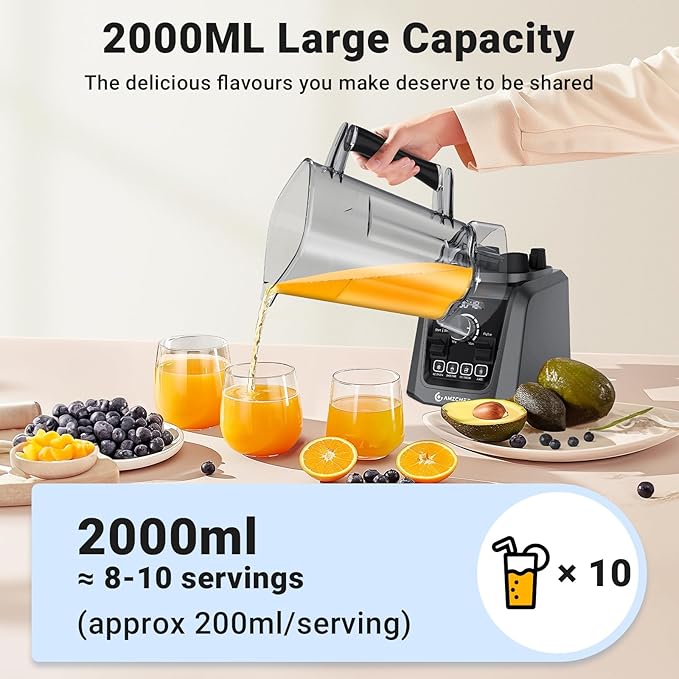 AMZCHEF Professional Blenders for Kitchen, 1800 W Smoothie Blender with Infinitely Variable Speed and 5 Functions, 68 oz Blender for Smoothies, Puree, Ice Crush, Ice Cream, Soup, Juice, Grey