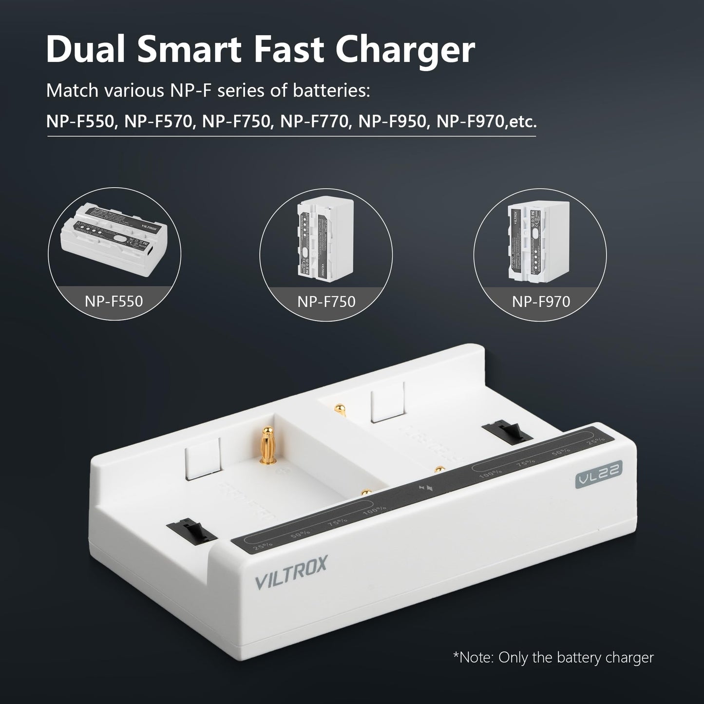 Viltrox Dual Smart Usb Battery Charger 36W Pd Usb-C Super Fast 2-Channel Charging Station Compatible With Sony Np-F550 Np-F570 N