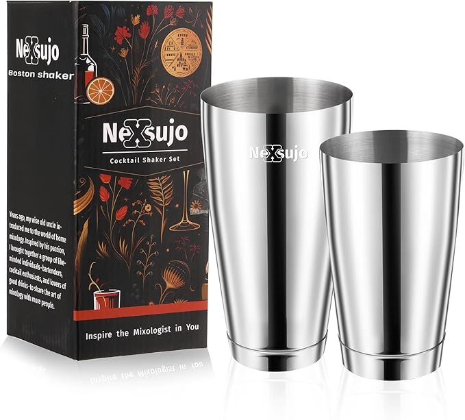 Nexsujo Boston Shaker Set, Professional Cocktail Shaker Set (18oz/28oz), Weighted Stainless Steel Bar Shaker for Bartendin...