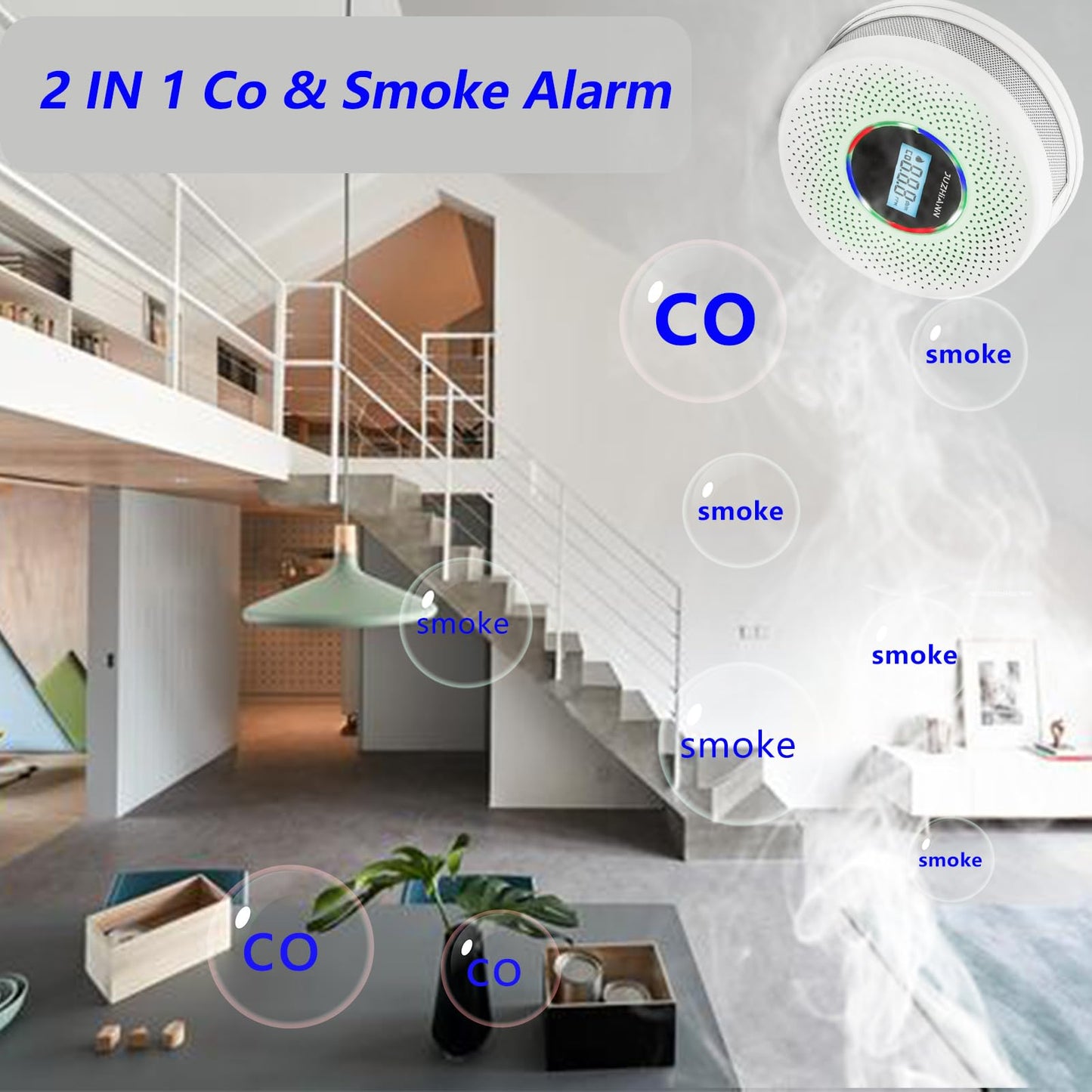 Yfwsrecinoe 3 Pack Upgraded Combination Smoke and Carbon Monoxide Alarm Detector, Dual Sensor Smoke Alarm&Carbon Monoxide Detector (Includes Battery)