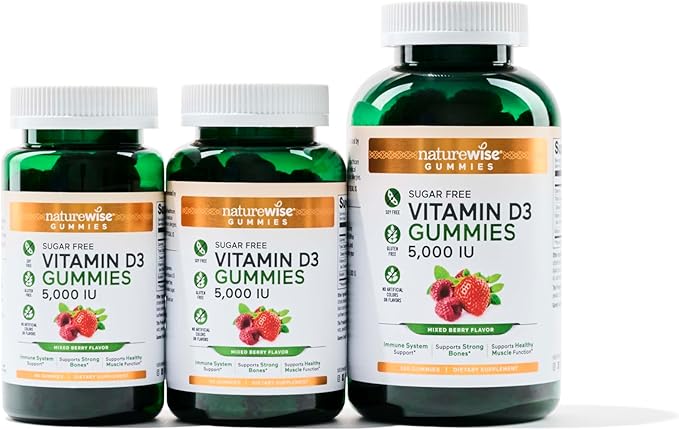 NatureWise Vitamin D3 5000 IU Gummies - Sugar-Free Mixed Berry Flavor - Vitamin D Gummies for Adults, Supports Immunity, Muscle & Bone Strength -Gelatin-Free, Non-GMO - 90 Gummies[45-Day Supply]
