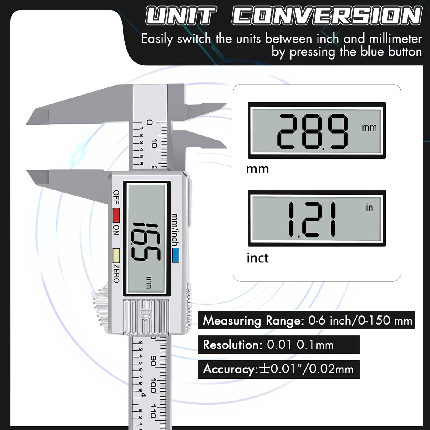 Electronic Digital Caliper, LCD | 0 to 6 inch inch/mm Conversion, Automatic Shutdown Function, Very Suitable for Home/Jewelry/DIY Measurement, etc